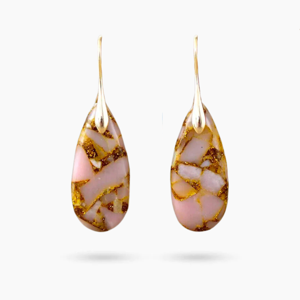Goldene Pfirsich-Jaspis-Tropfenohrringe