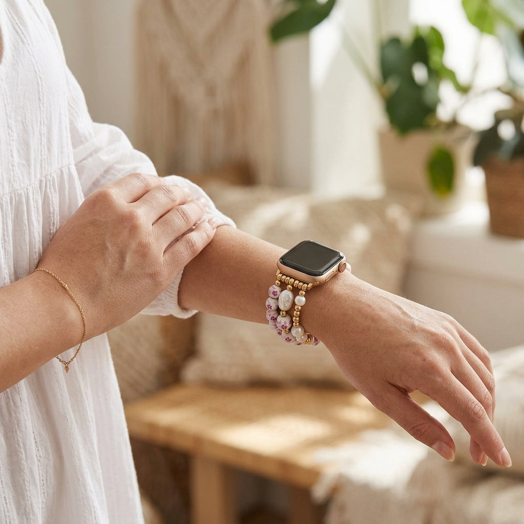 Porcelain-Garten-Rosenblüten-Armband für die Apple Watch