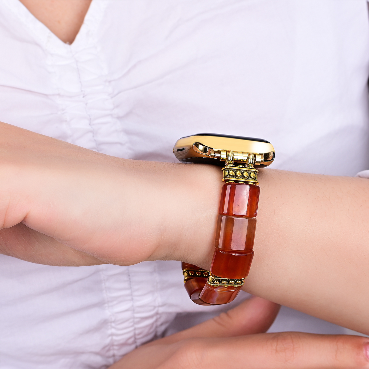 Serene Flame Achat Stretch Apple Watch Armband