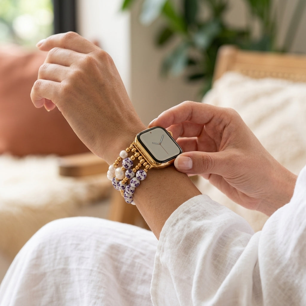Porcelain-Garten-Veilchenblüten-Armband für die Apple Watch