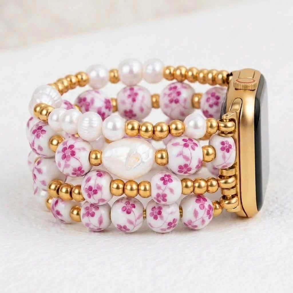 Porcelain-Garten-Rosenblüten-Armband für die Apple Watch