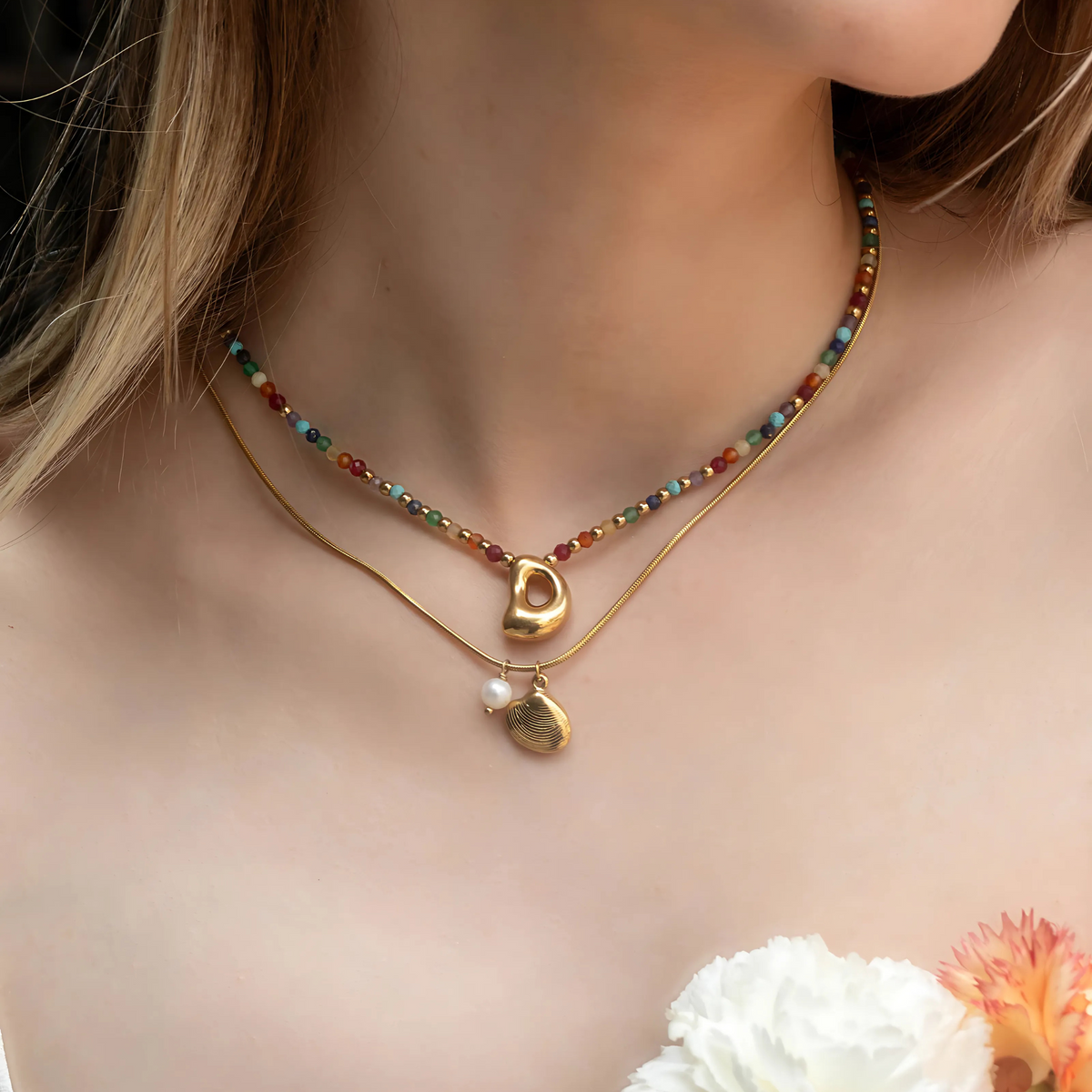 Goldene Muschel-Perlenkette