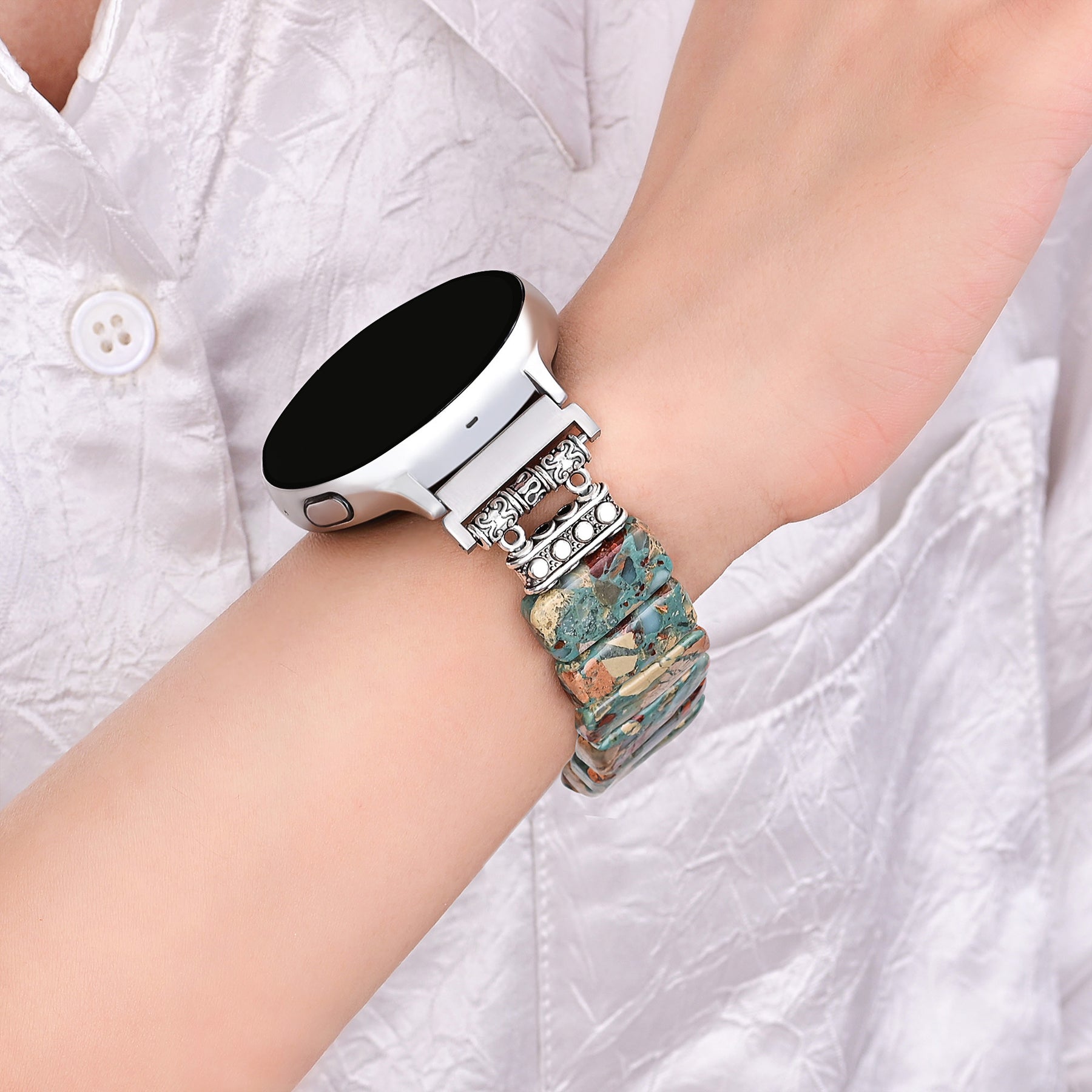 Bracelet extensible en jaspe tibétain Earth pour Apple Watch