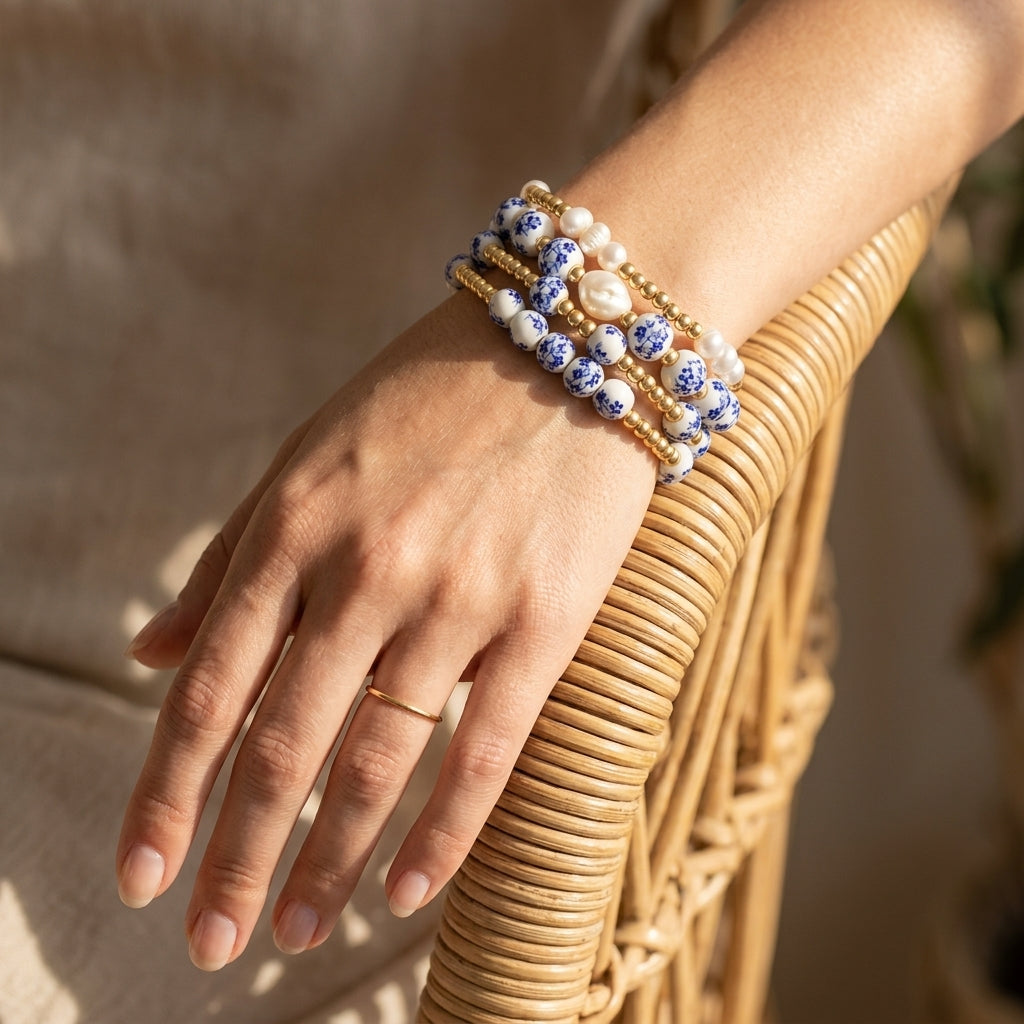 Porcelain-Garten-Saphirblüten-Armbandset