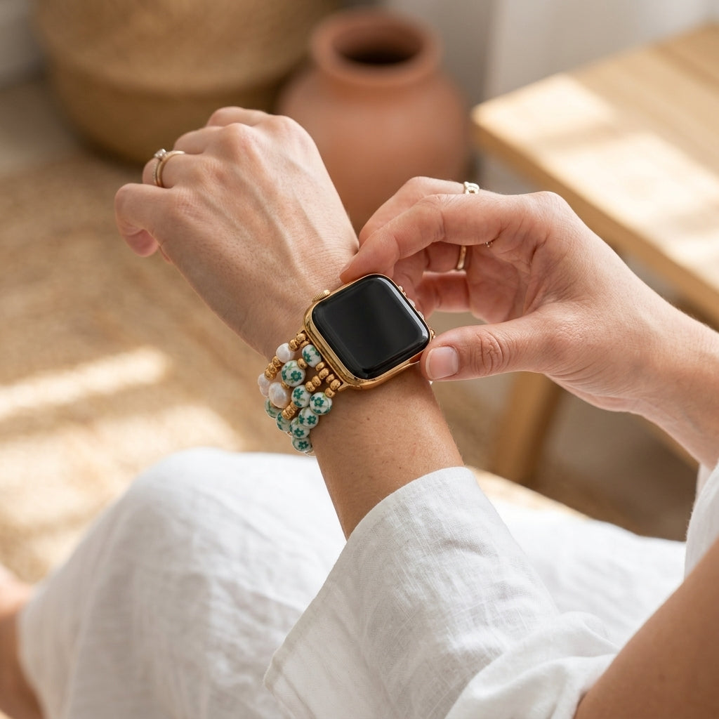Porcelain-Garten-Smaragdgehölz-Armband für die Apple Watch