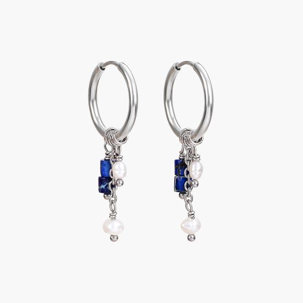 Boucles d'oreilles créoles goutte en lapis-lazuli argenté