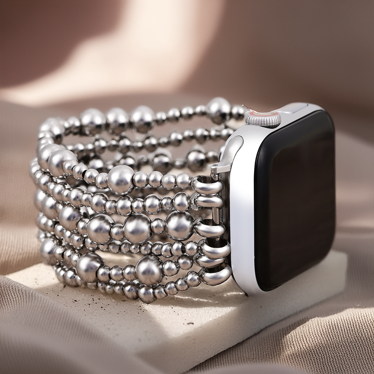 Platinum Demure Stretch Apple Watch Armband