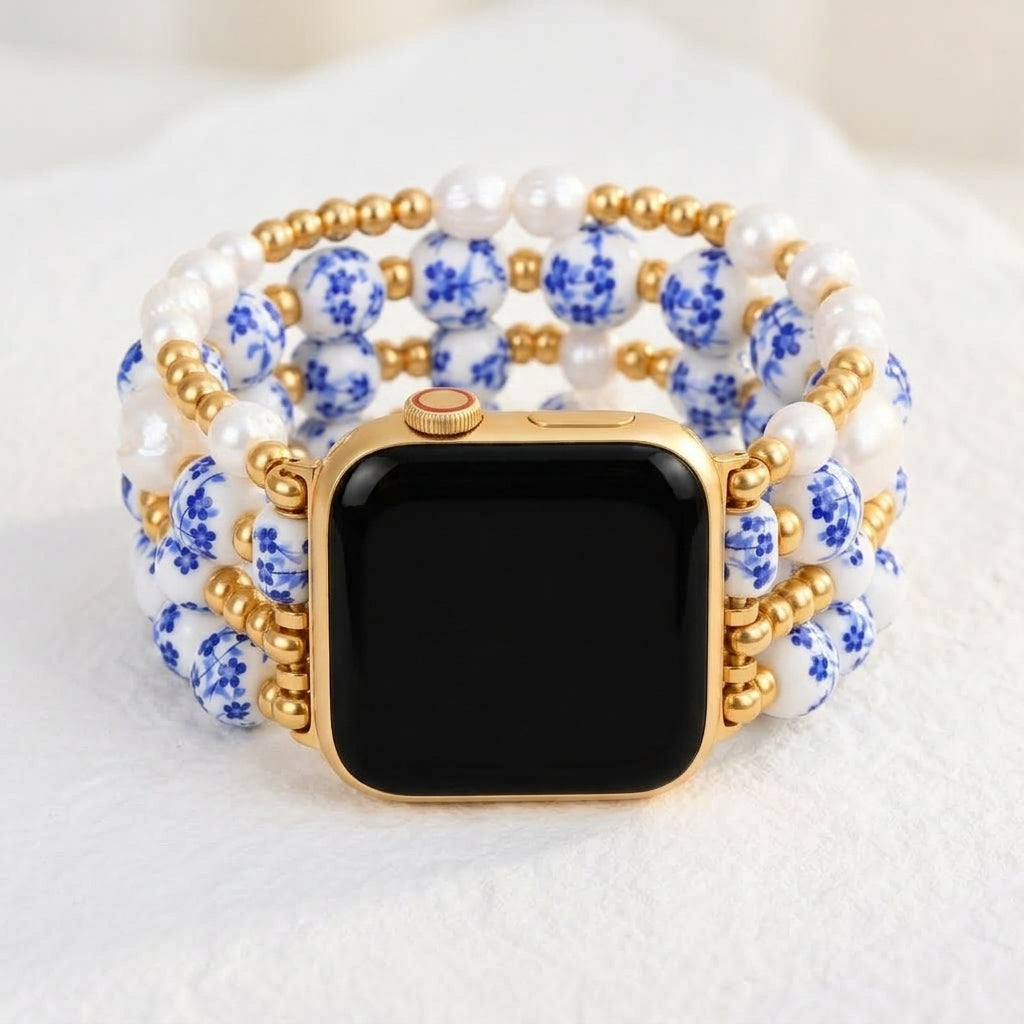 Porcelain-Garten-Saphirblüten-Armband für die Apple Watch