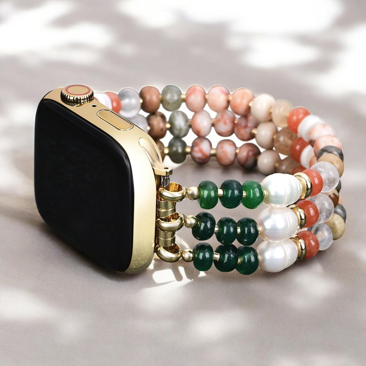 Coral Natural Stone Stretch Apple Watch Armband