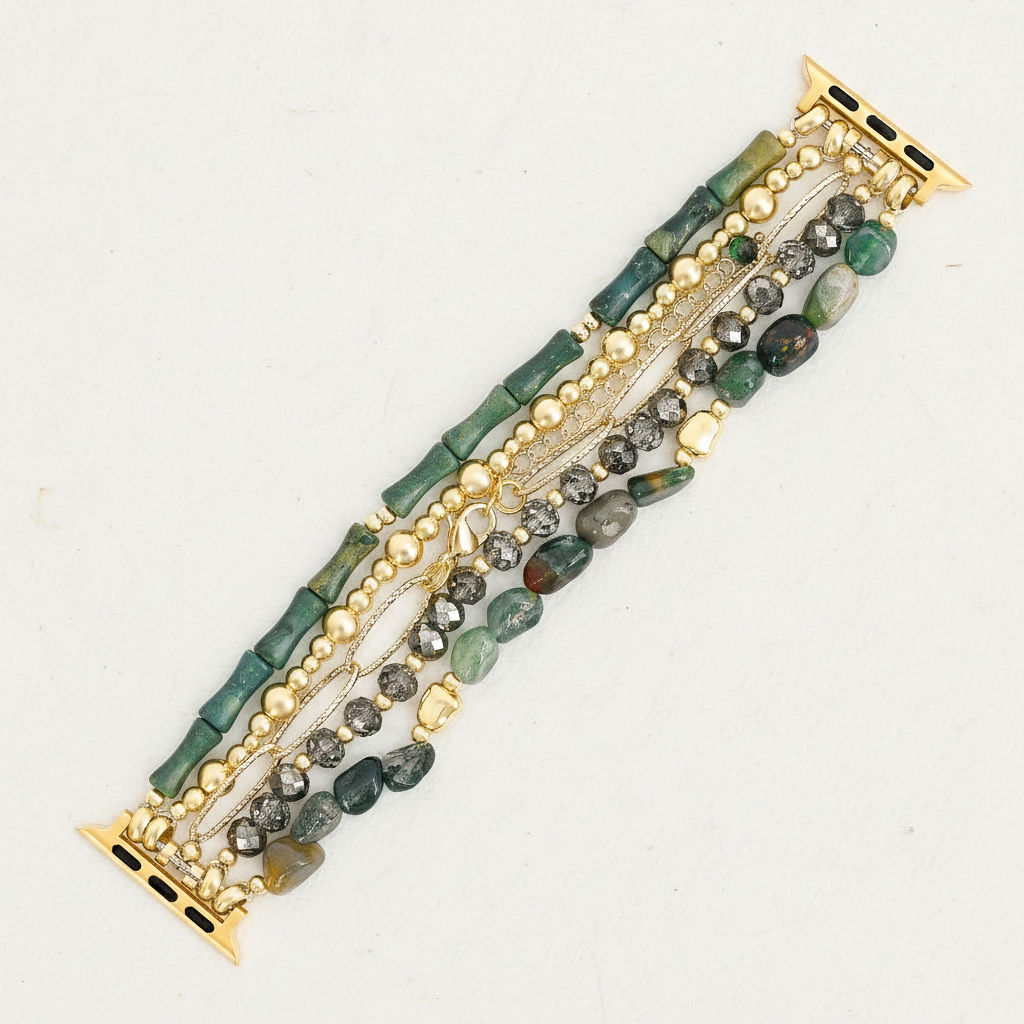 Goldenes grünes dehnbares Apple Watch Armband