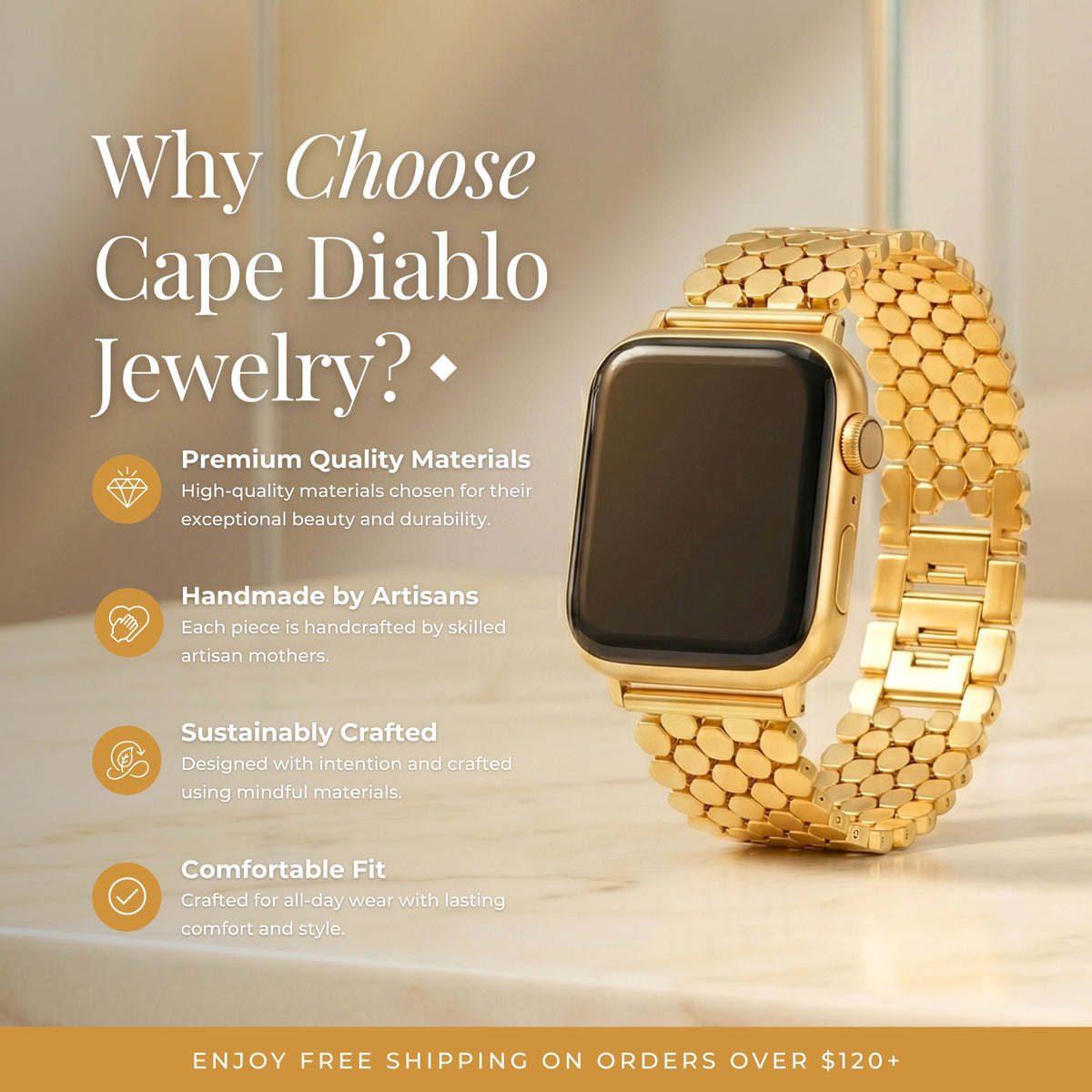 Goldenes Honigwaben Luxus Apple Watch Armband