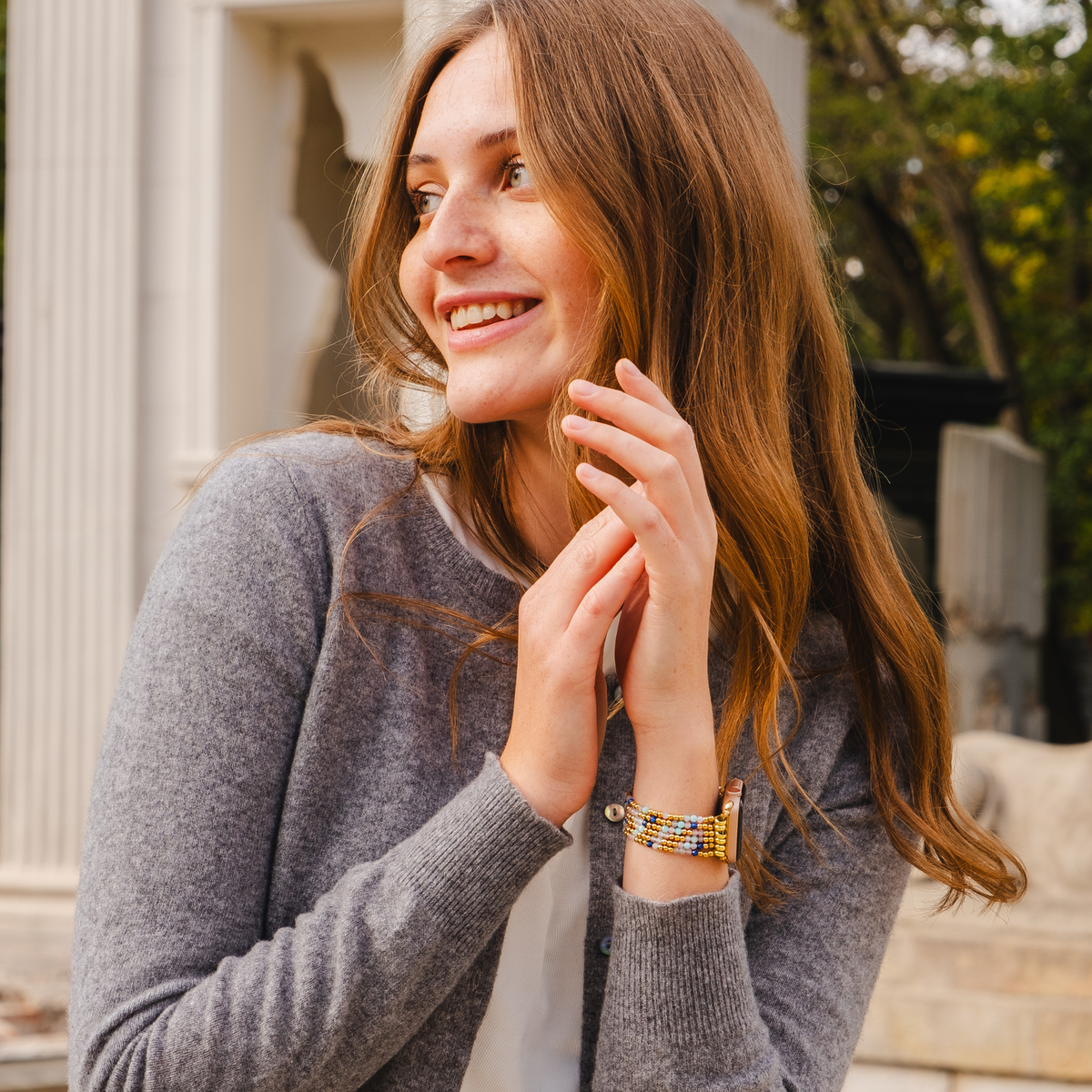 Bracelet extensible en lapis-lazuli et amazonite pour Apple Watch