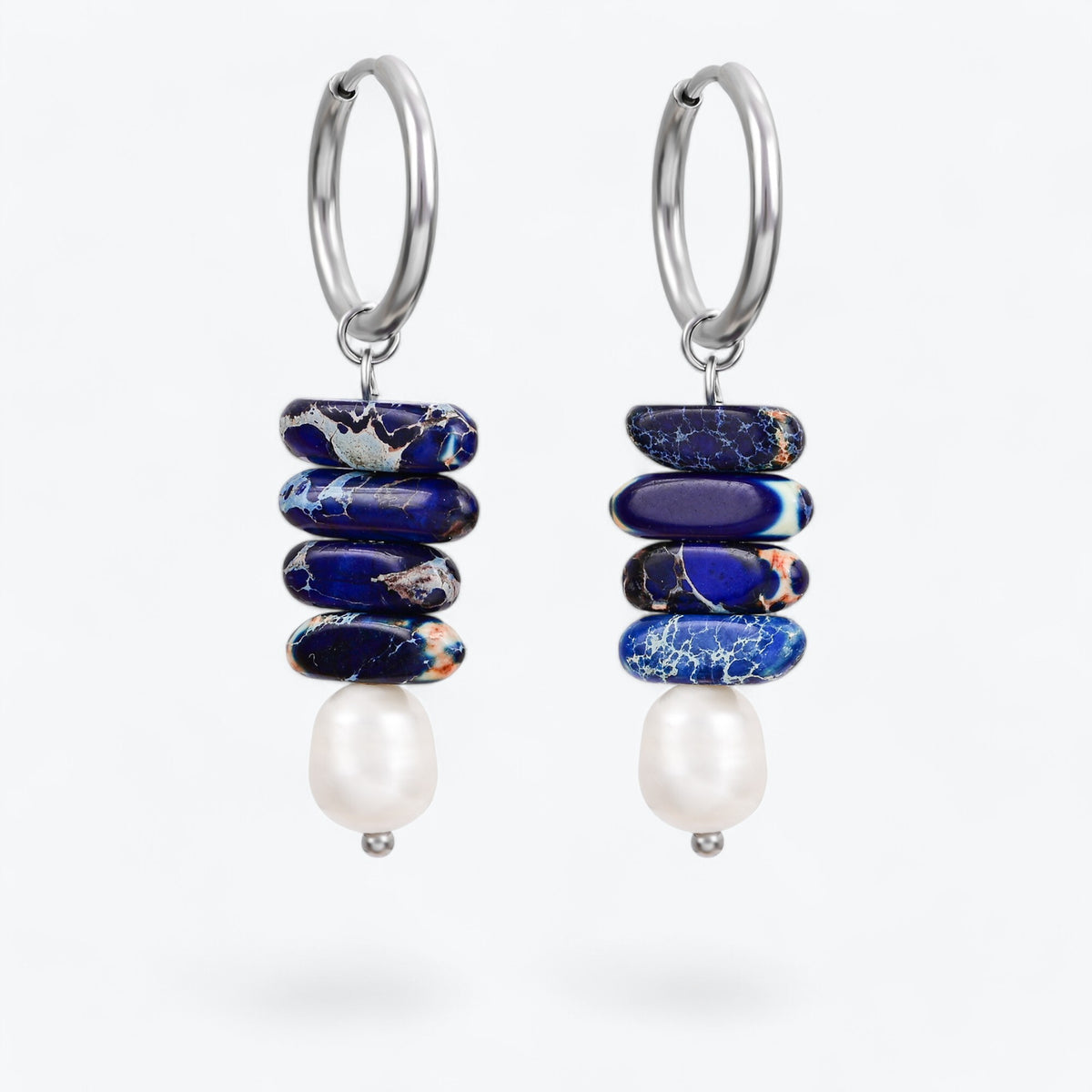 Boucles d'oreilles créoles Ocean Bliss en perle et jaspe lapis