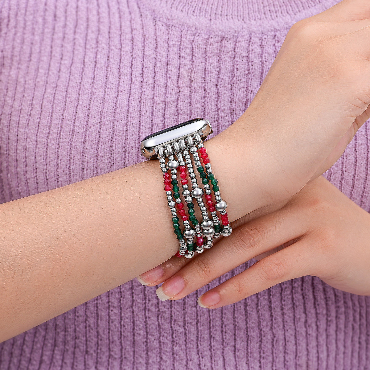 Festliche silberne Eleganz Stretch Apple Watch Armband