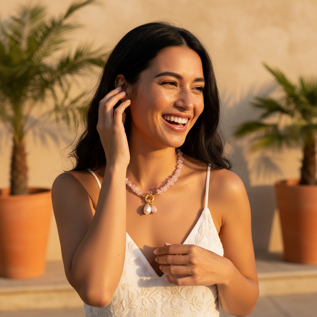 Collier pendentif en quartz rose
