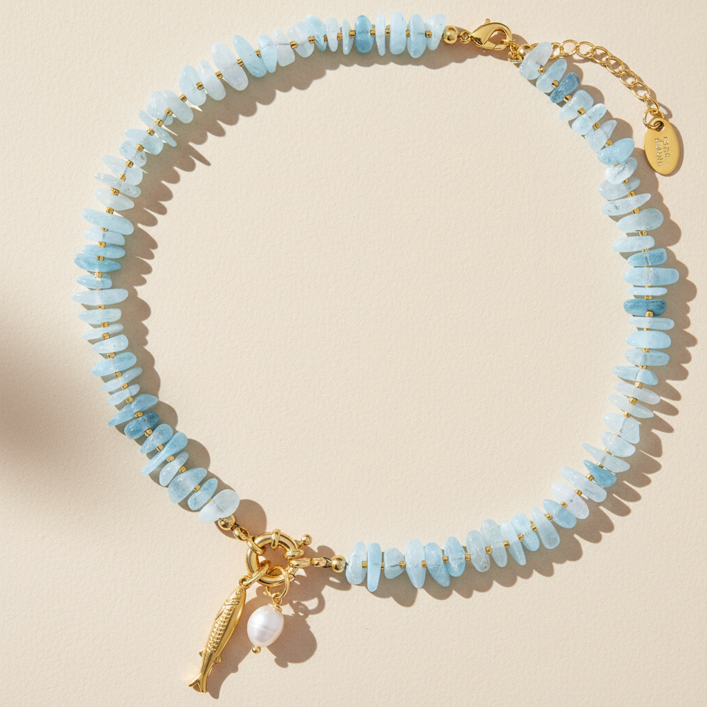 Aquamarin Perlenanhänger Halskette