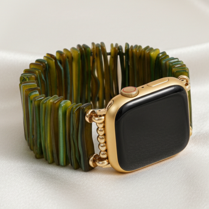 Goldene Olive Zierliche Dehnbare Apple Watch Armbanduhrband