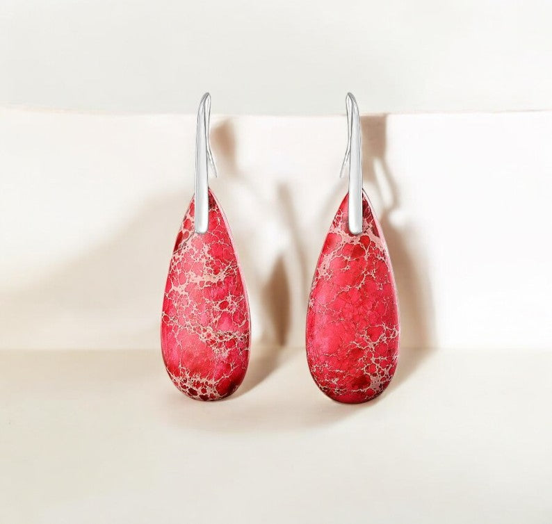 Boucles d'oreilles en forme de larme en jaspe impérial rouge