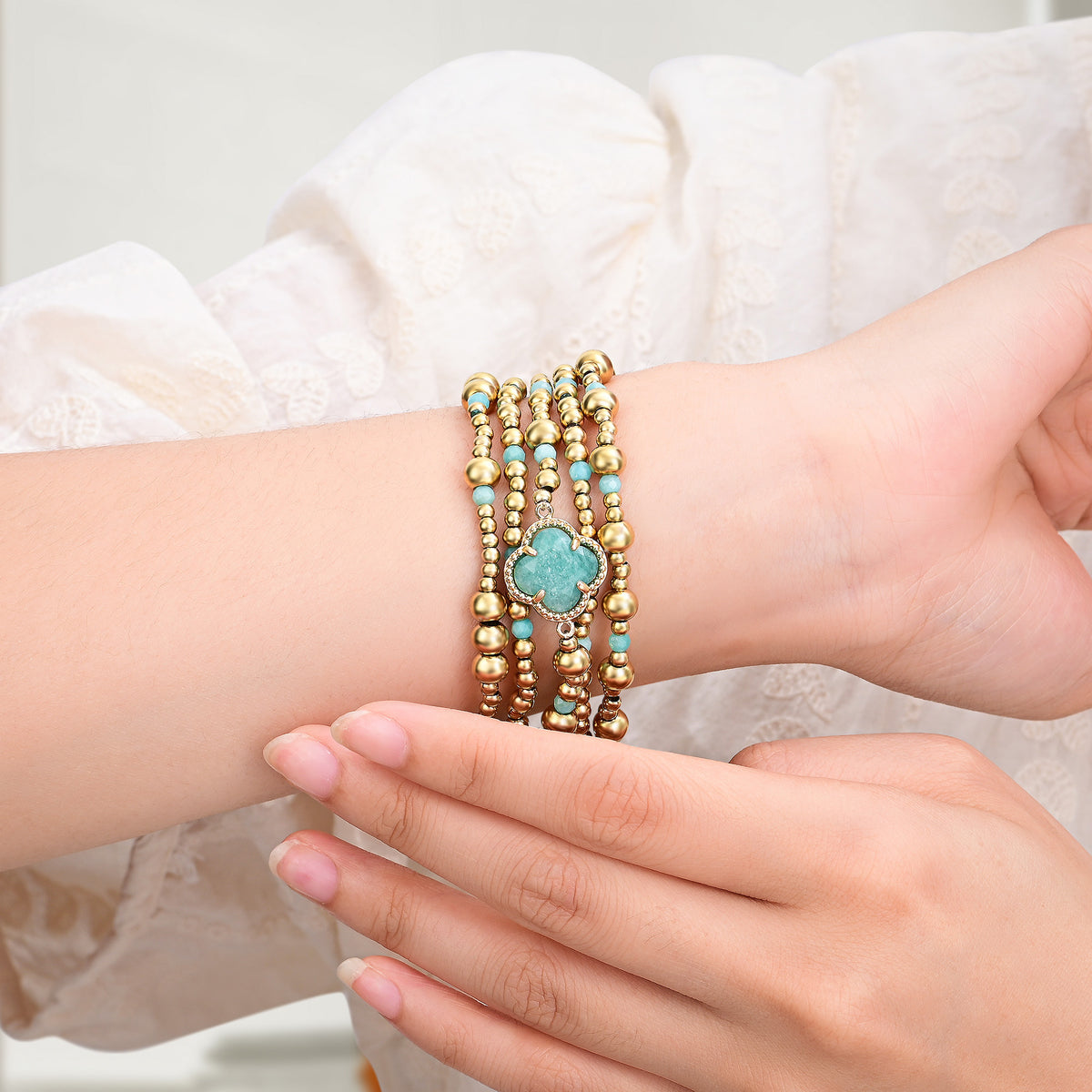 Bracelet extensible en amazonite apaisante pour Apple Watch