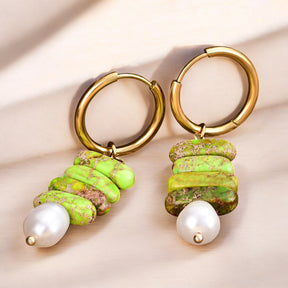 Gouttes en anneau en perles de mer et jaspe vert