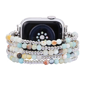 Bracelet Apple Watch extensible en amazonite brillant