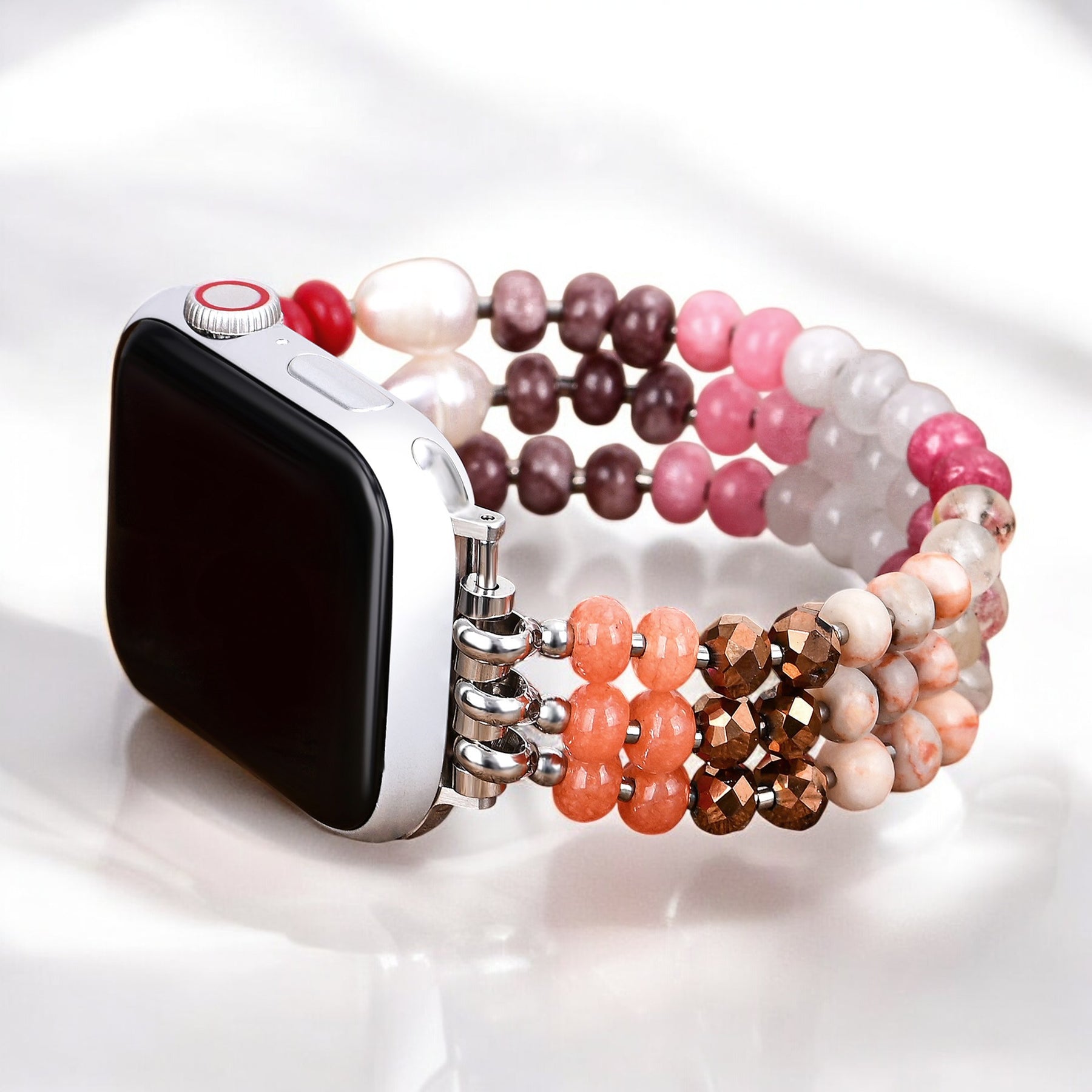 Bracelet extensible en pierre rubis blush Apple Watch
