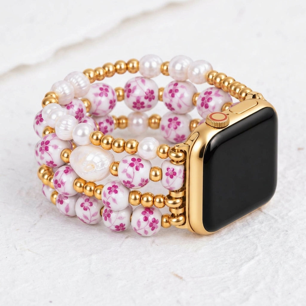 Porcelain-Garten-Rosenblüten-Armband für die Apple Watch