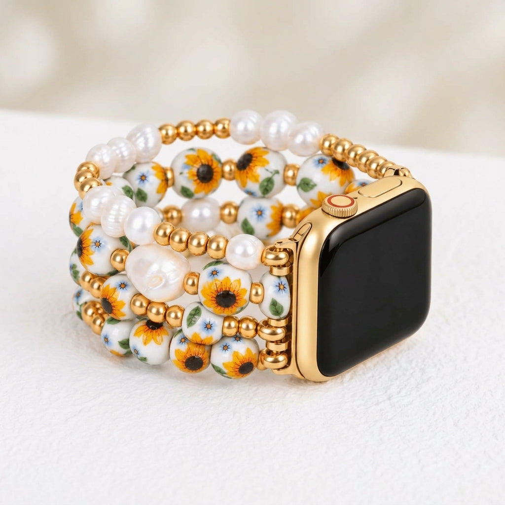 Porcelain-Garten-Sonnenlichtblüten-Armband für die Apple Watch