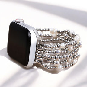 Bracelet Apple Watch extensible en or et en perles