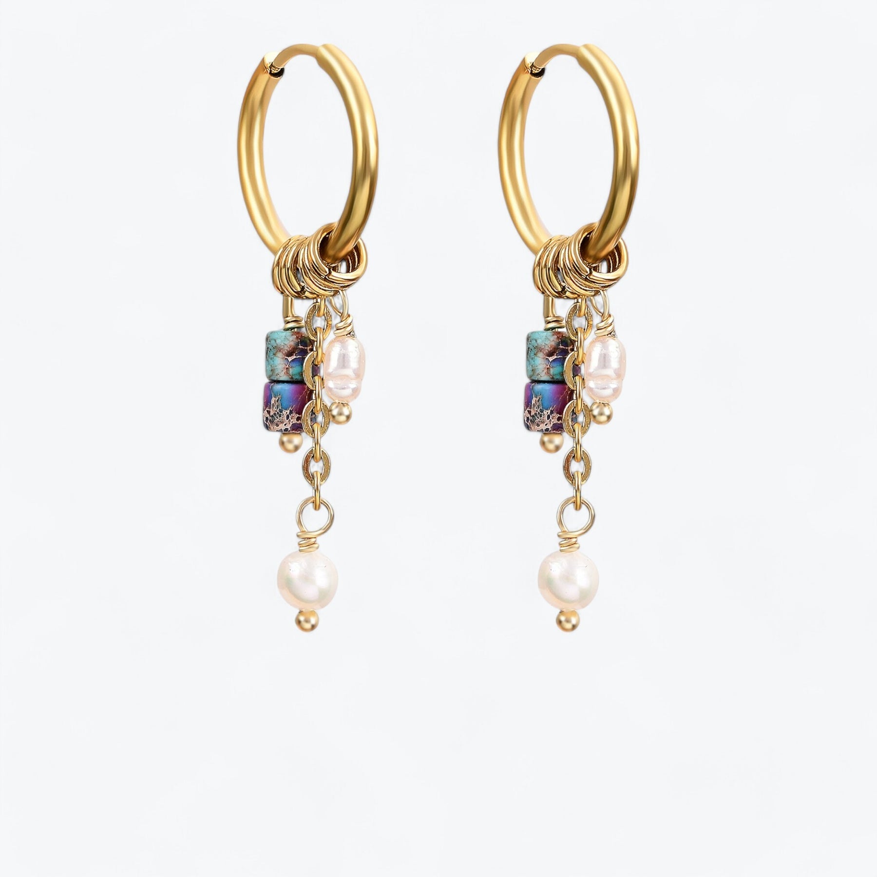 Boucles d'oreilles créoles en perles et agates Golden Grace