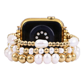 Bracelet Apple Watch extensible en or et en perles