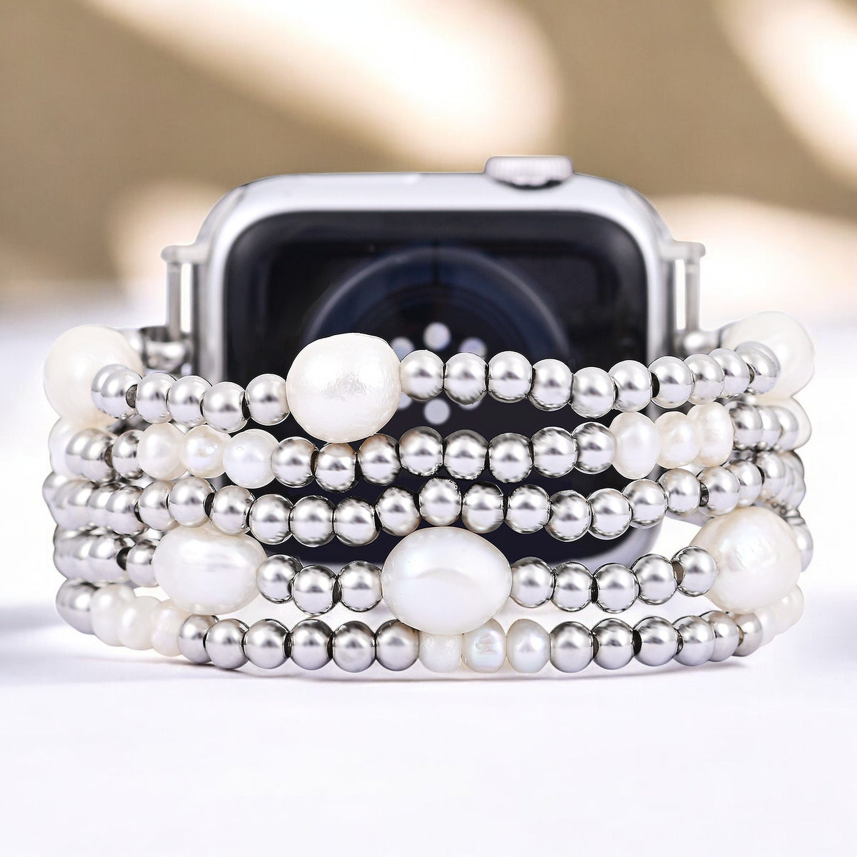 Bracelet extensible en perle et argent pour Apple Watch