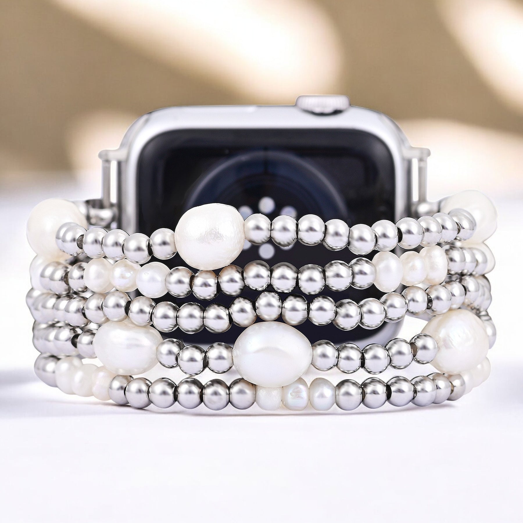 Bracelet extensible en perle et argent pour Apple Watch