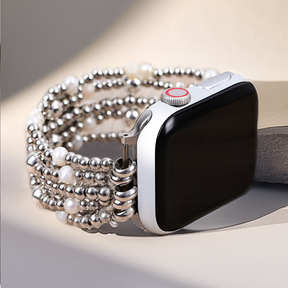 Bracelet Apple Watch extensible en or et en perles