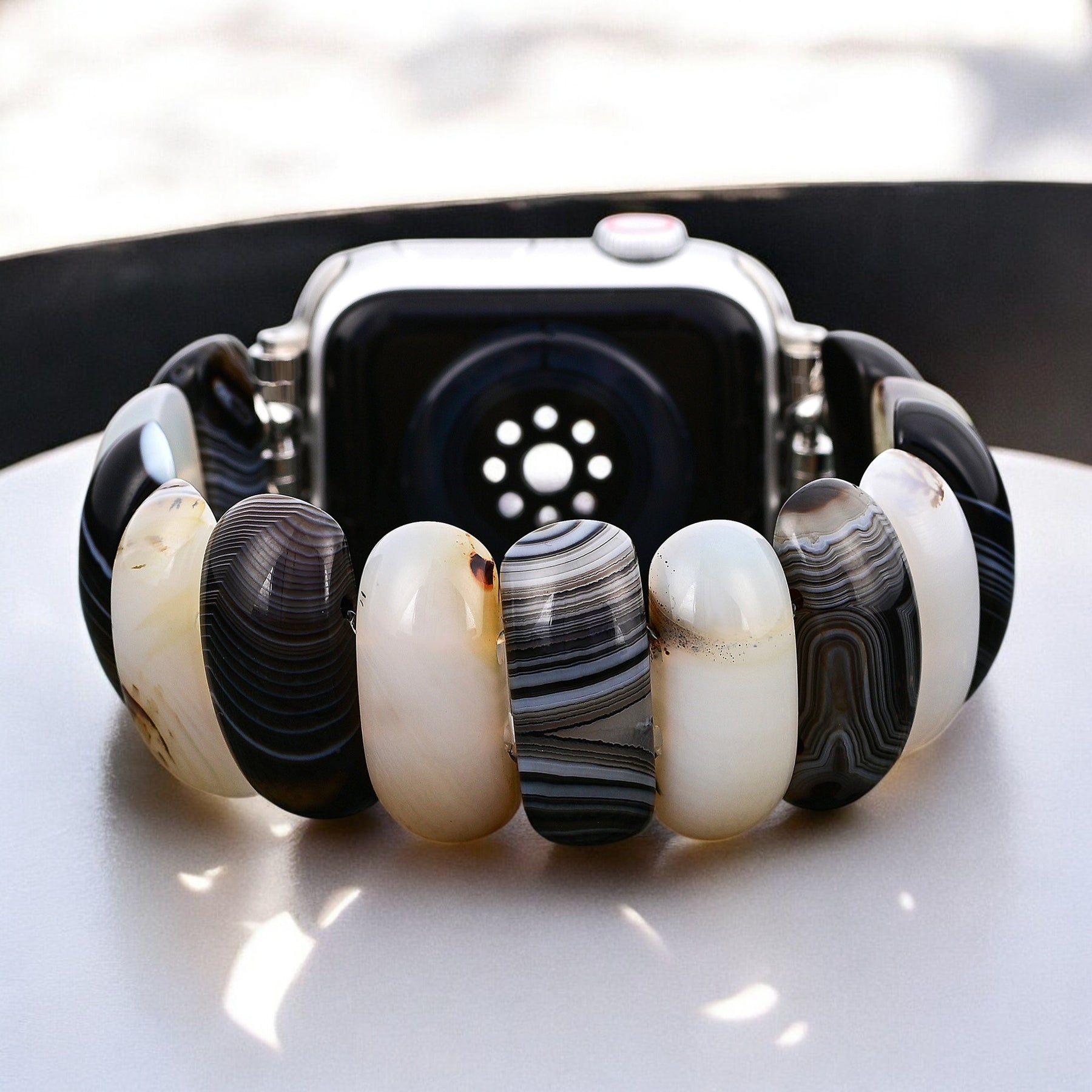 Obsidian Frost Achat Stretch Apple Watch Armband