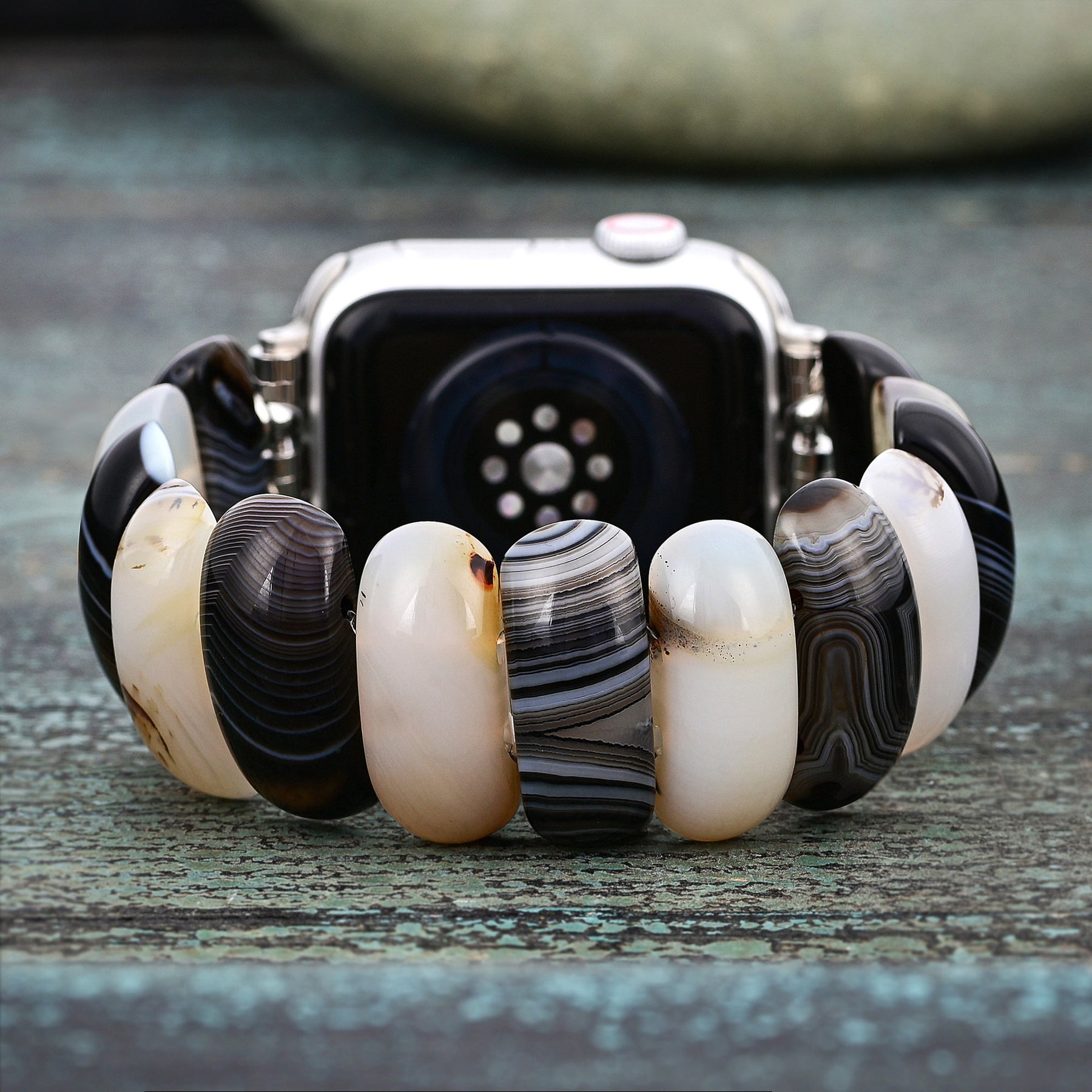 Bracelet extensible en agate gelée obsidienne pour Apple Watch