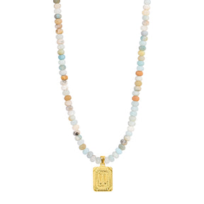Collier pendentif lettre initiale en amazonite