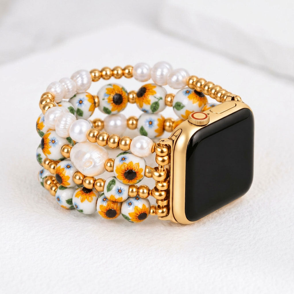 Porcelain-Garten-Sonnenlichtblüten-Armband für die Apple Watch