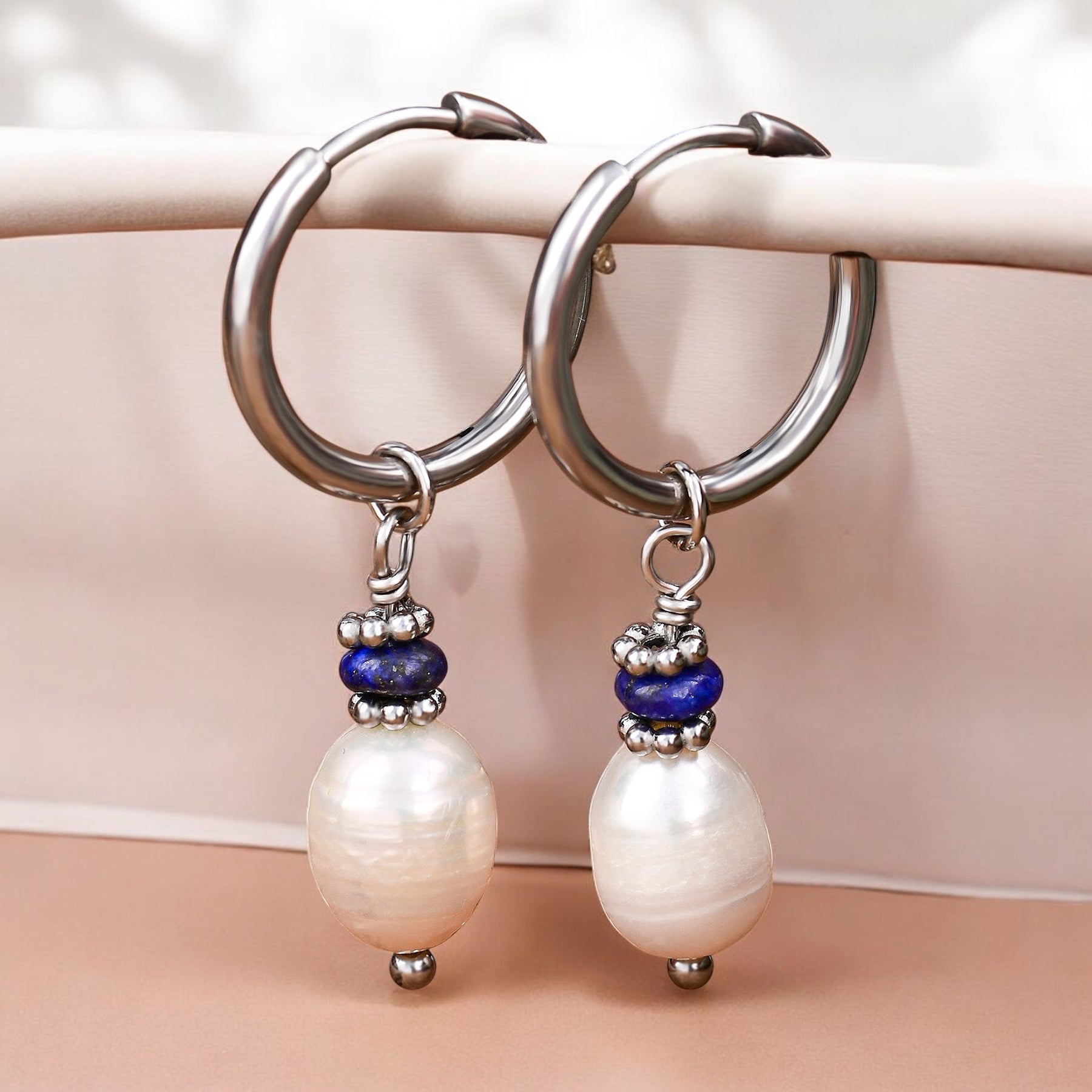 Boucles d'oreilles créoles en perles et agates Golden Grace