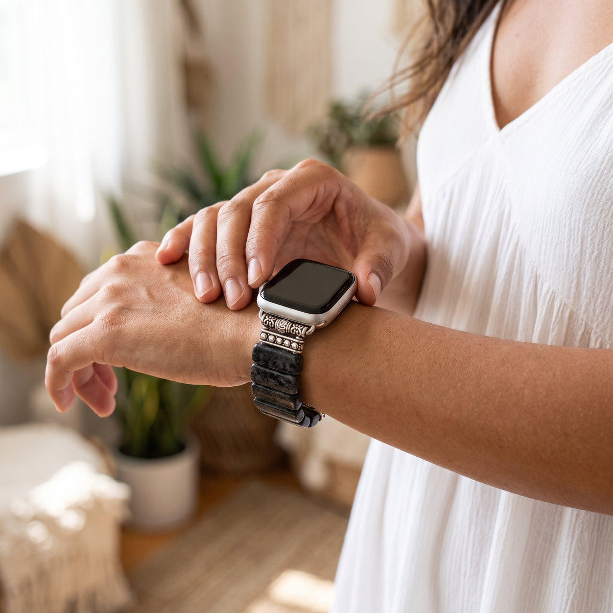 Stretch-Armband für Apple Watch aus Mitternachtsjaspis