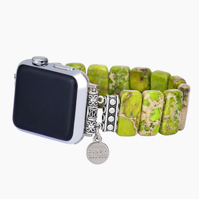 Bracelet Apple Watch extensible en jaspe tibétain citron vert