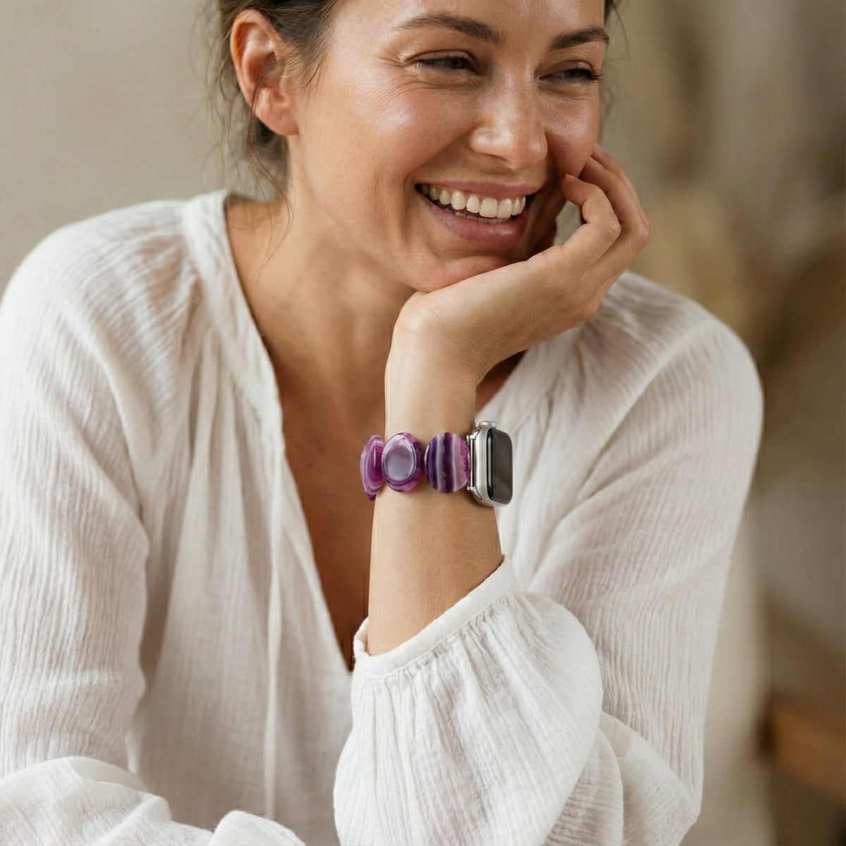 Bracelet extensible Apple Watch en agate prune mystique