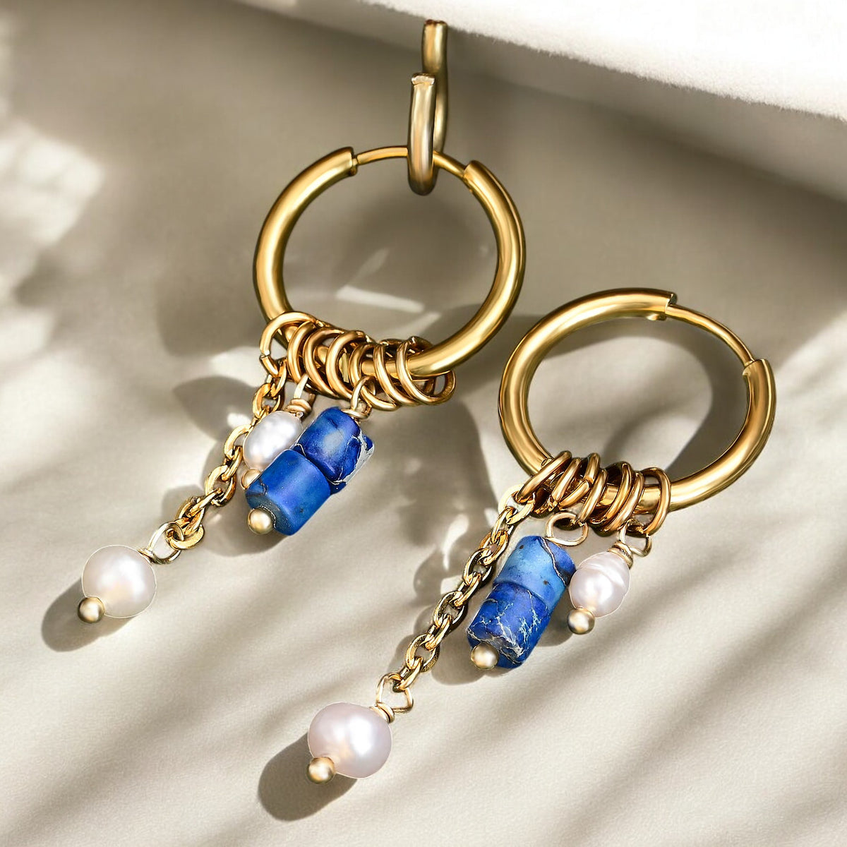 Boucles d'oreilles créoles en perles et agates Golden Grace