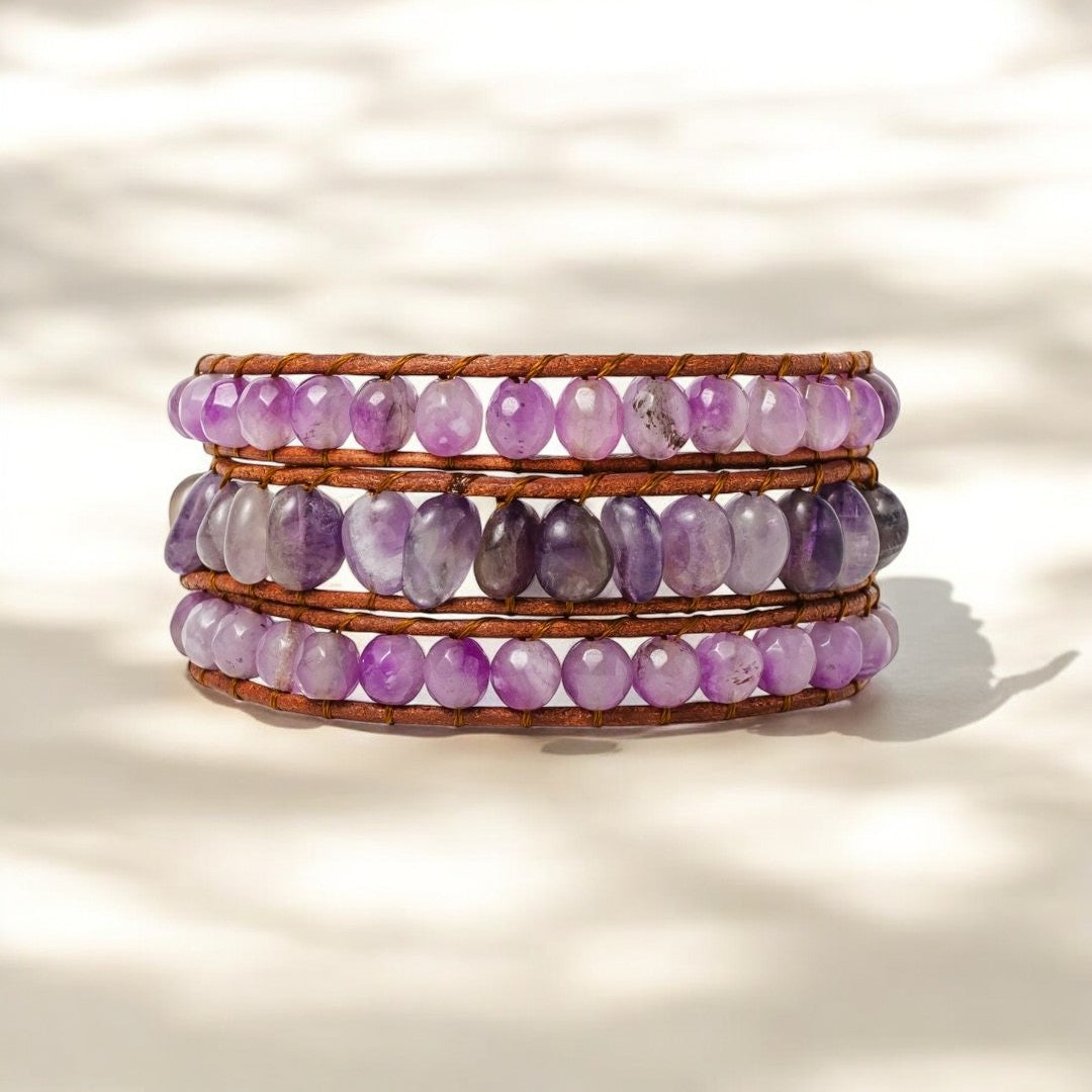 Bracelet d’enveloppement artisanal d’améthyste mystique