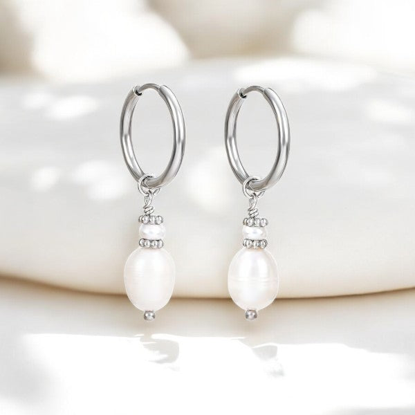 Silber Perle Eleganz Creolen