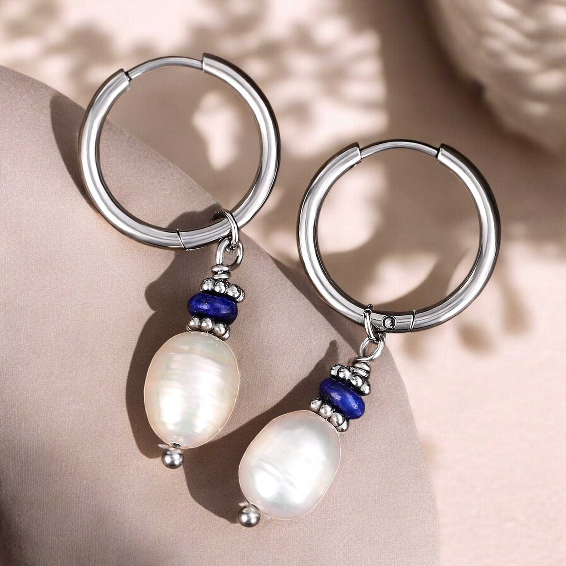 Boucles d'oreilles créoles en perles et agates Golden Grace