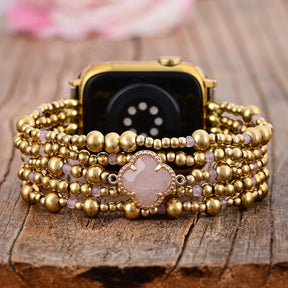 Bracelet Élastique Élégance en Quartz Rose Enchanté Apple Watch