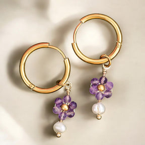 Amethyst Blüten Perlen Creolen Ohrringe