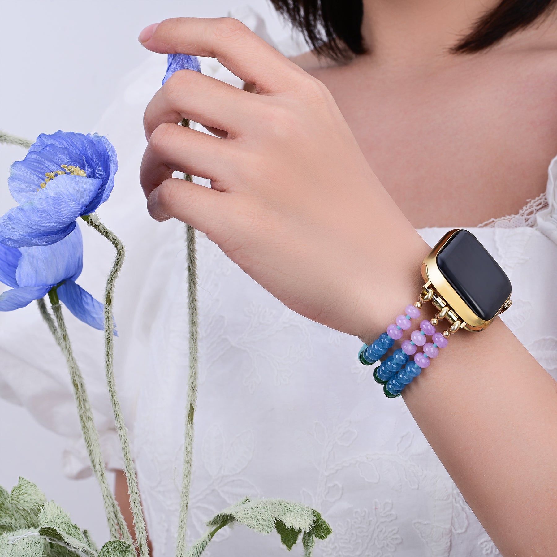 Rainbow Glow Stone Stretch Apple Watch Armband