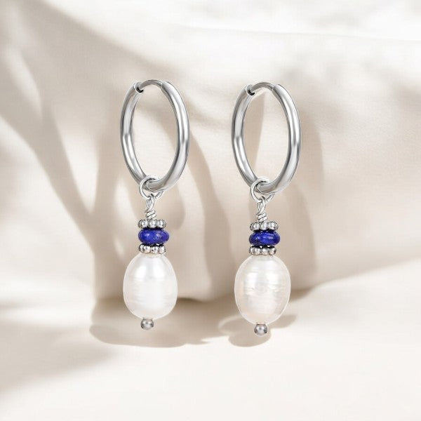 Boucles d'oreilles créoles en perles et agates Golden Grace